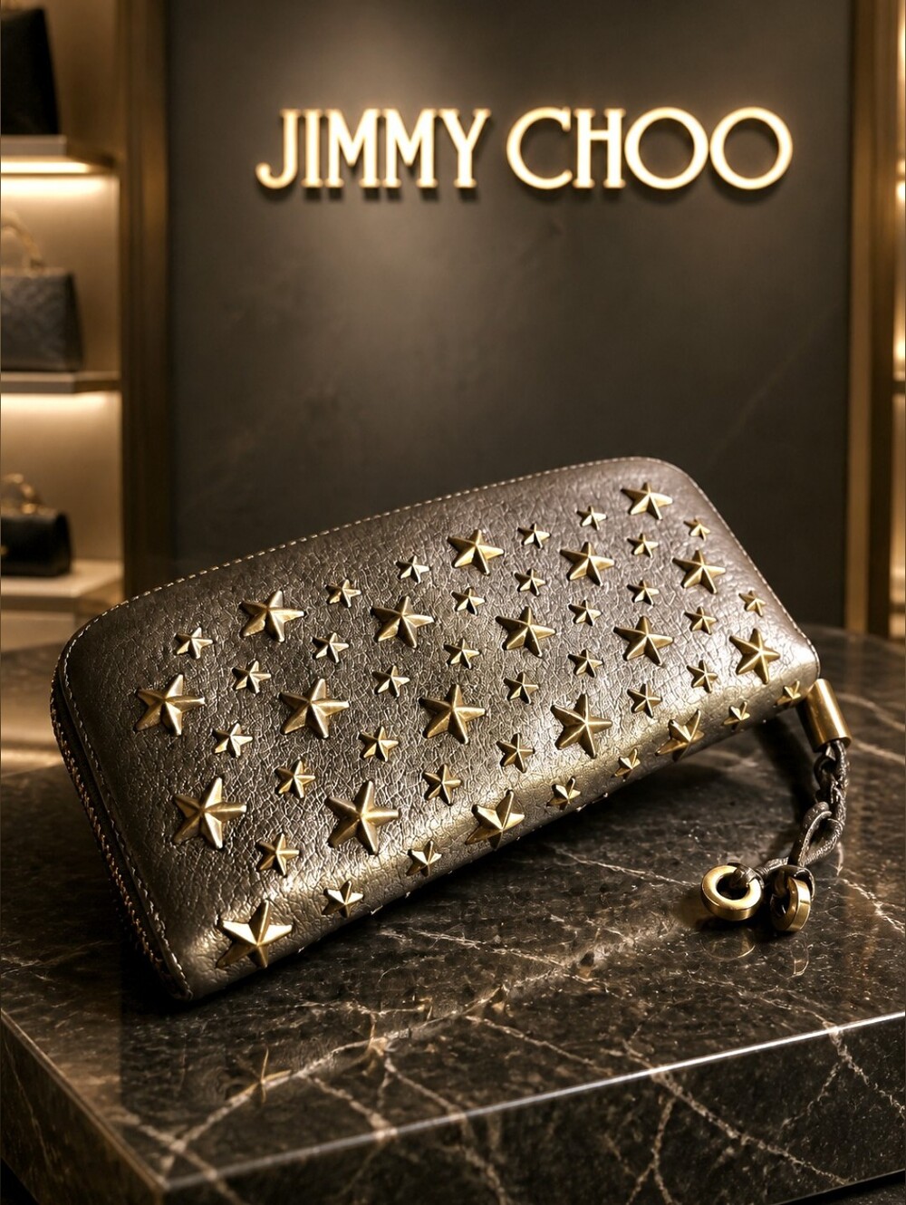 Jimmy Choo Filipa Star-Studded Zip-Around Long Wallet. Hard To Find!